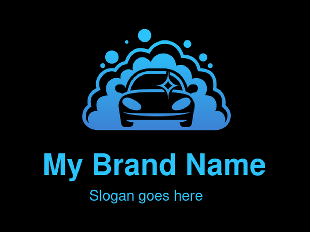 Blue Car Covered in White Soap Suds and Floating Bubbles Logo Design for an Automotive Cleaning and Washing Service Company
